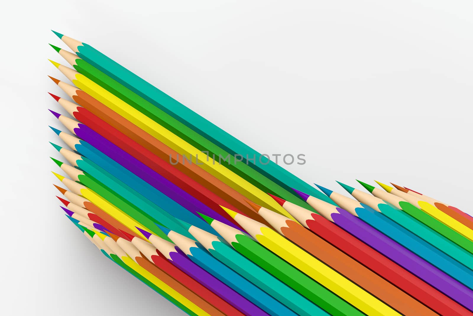 Colorful pencils in a row with white background, 3d rendering. by vinkfan