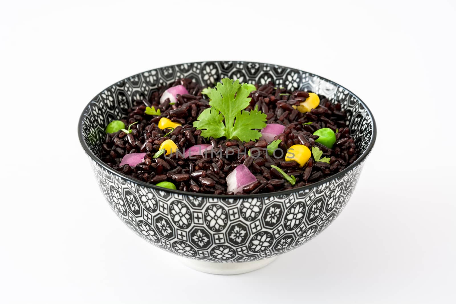 Black rice and vegetables isolated on white background by chandlervid85