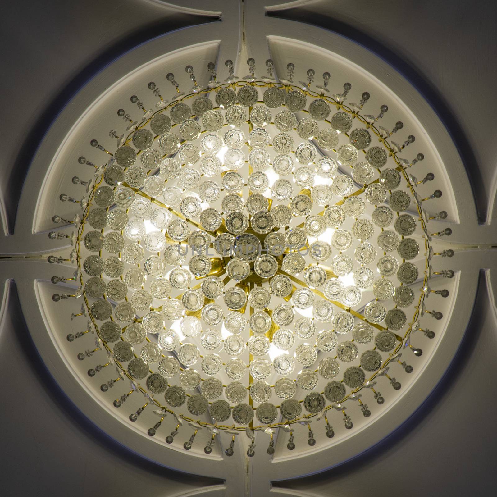 Crystal ball chandelier decorated on a ceiling wall design by sonandonures