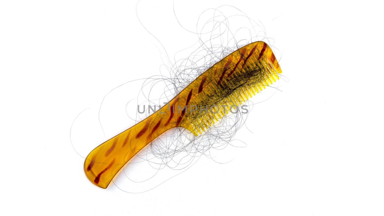 Golden comb with stripes and hair fall as well as dandruff. Phots demostration of hair loss while combing. by sonandonures