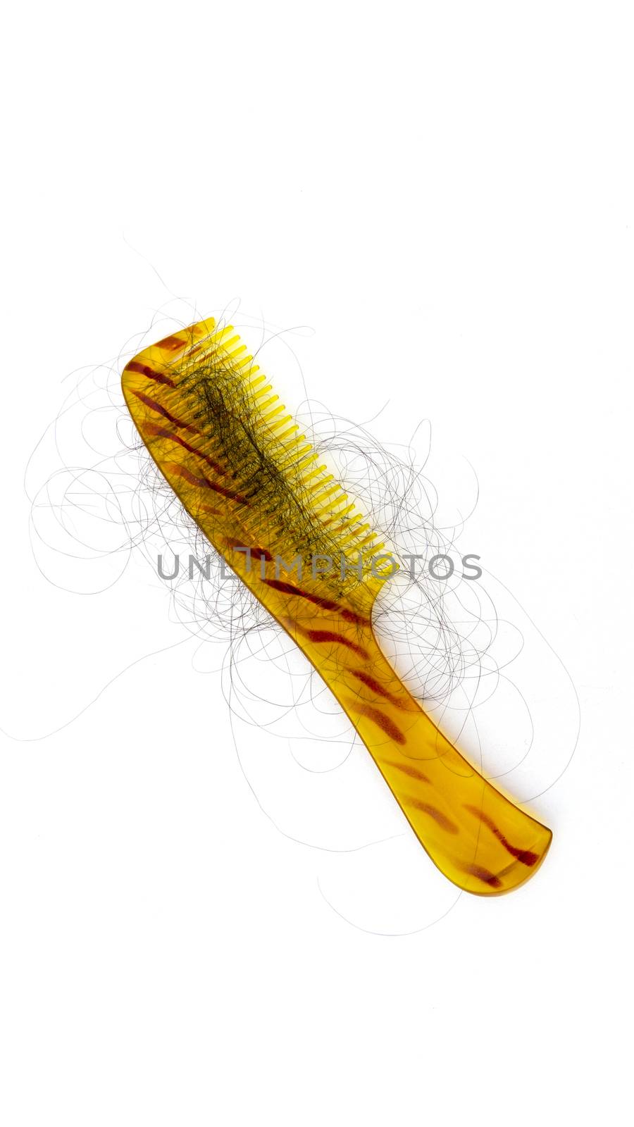 Golden comb with stripes and hair fall as well as dandruff. Phots demostration of hair loss while combing. by sonandonures