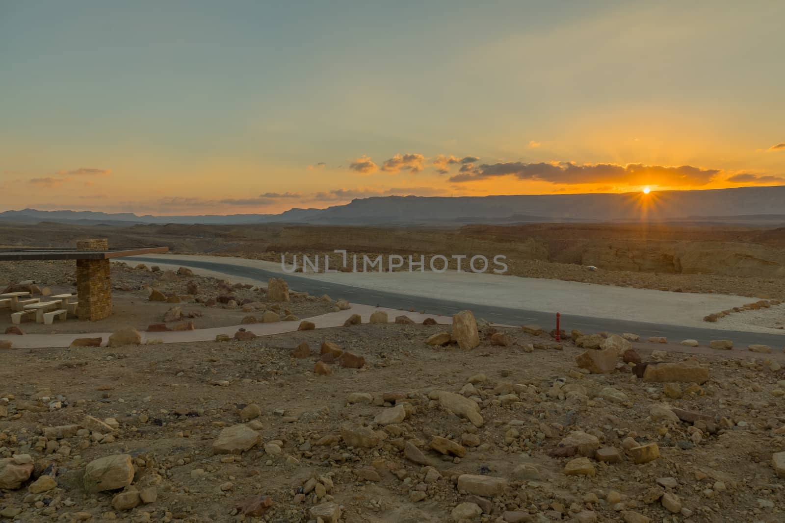 Sunset view from Makhtesh (crater) Ramon, the Negev Desert, Southern Israel