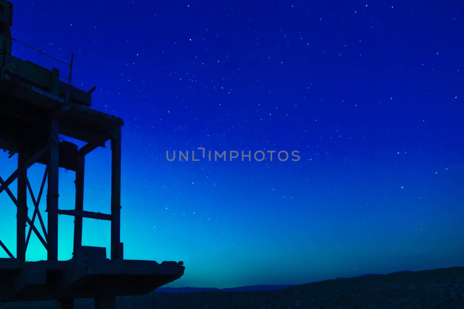 Night stars view and an old quarry, the Negev Desert, Southern Israel