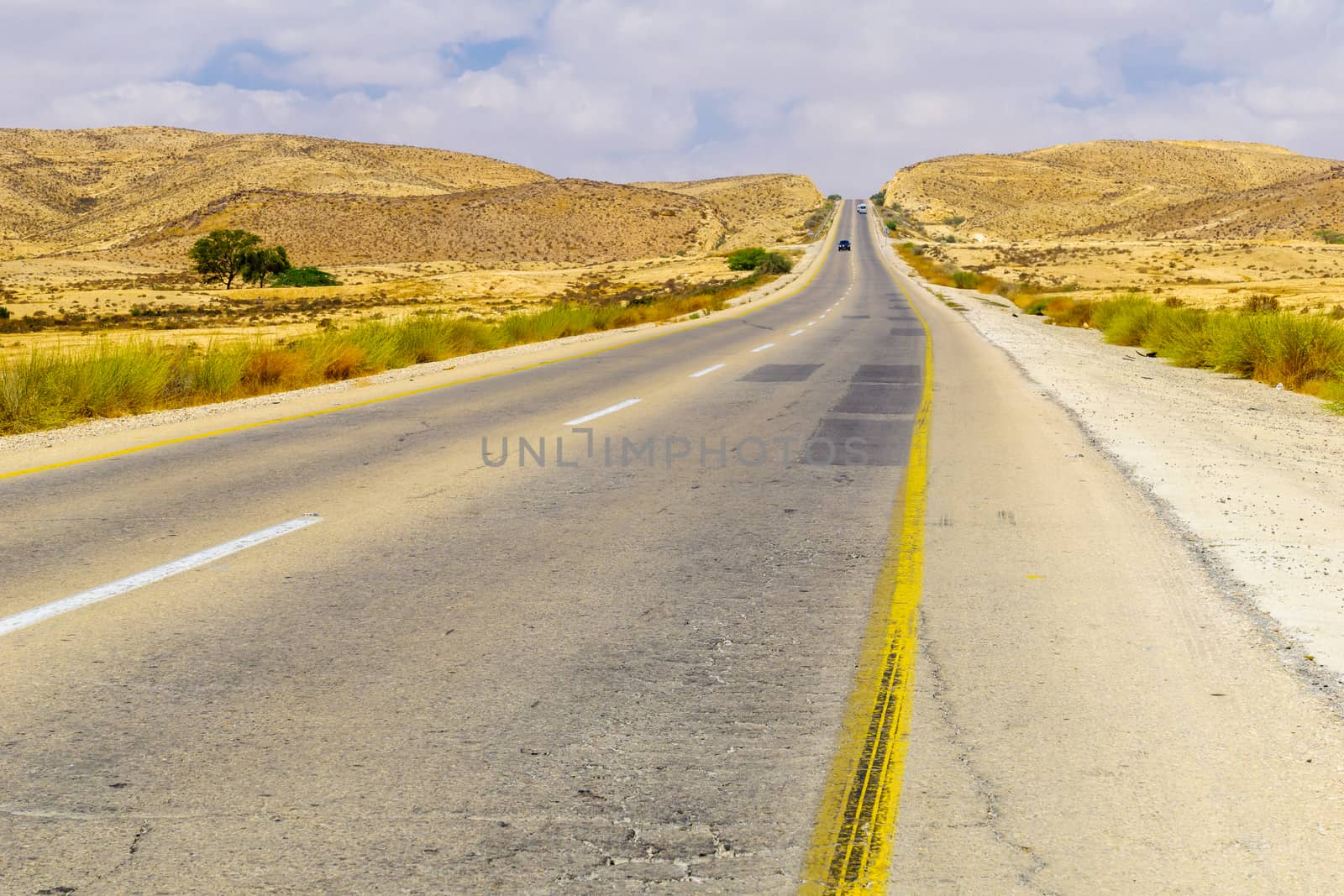 View of a desert road in the Negev Desert, Southern Israel
