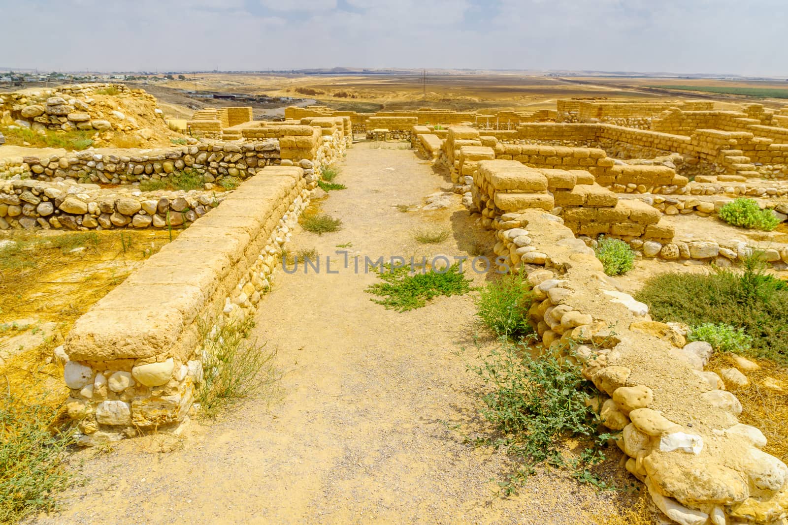 View of Tel Beer Sheva archaeological site, believed to be the remains of the biblical town of Beersheba. Now a UNESCO world heritage site and national park. Southern Israel