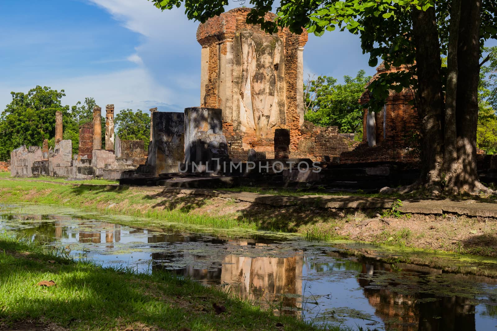 Chetuphon Temple - Sukhothai Ancient Temple is located just outside the city wall in the south of the Sukhothai Historical Park.  : Sukhothai,Thailand -  July,01,2018.