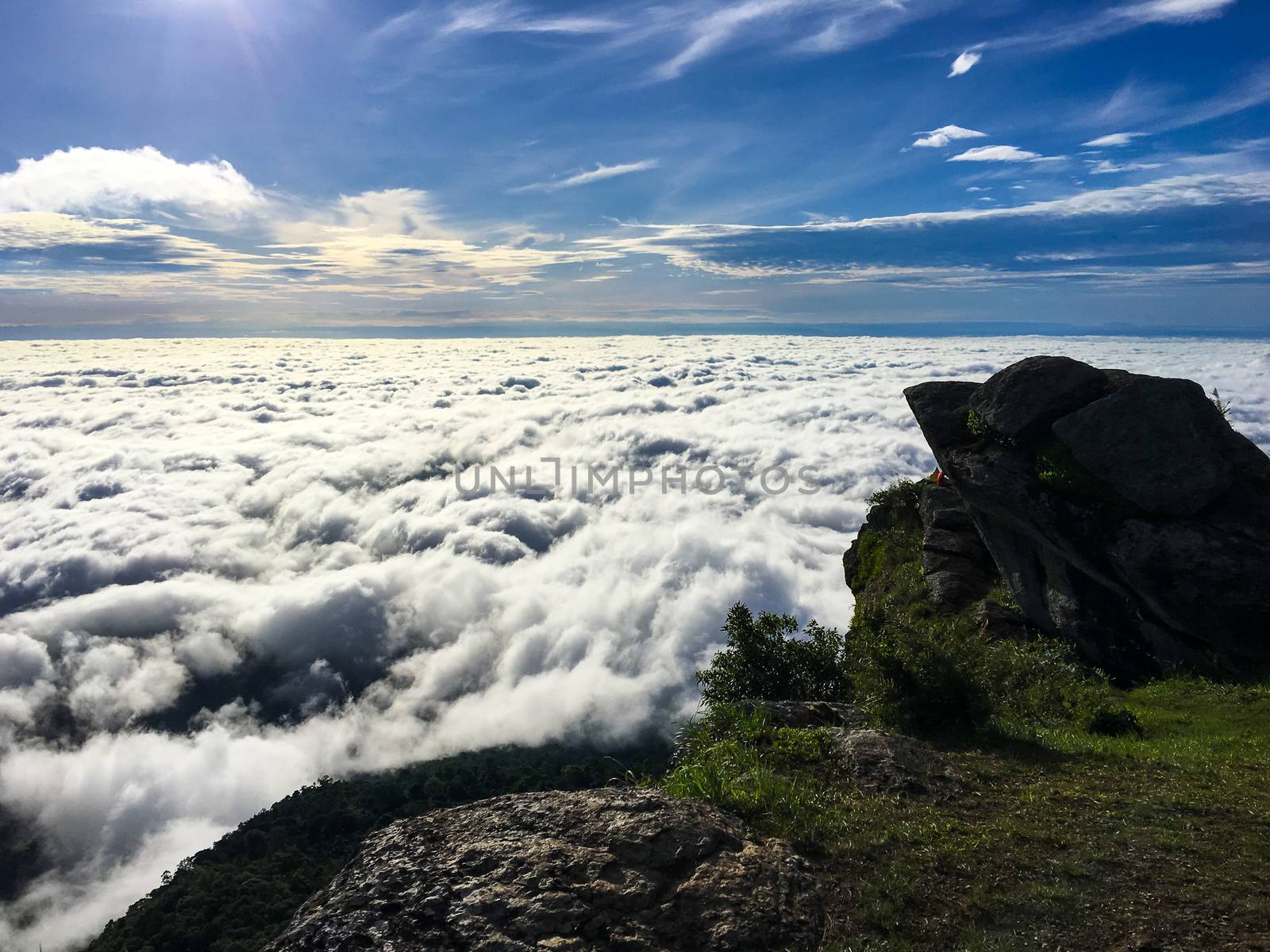 Morning fog on the top of the hill Khao Luang Sukhothai Ramkhamhaeng National Park.