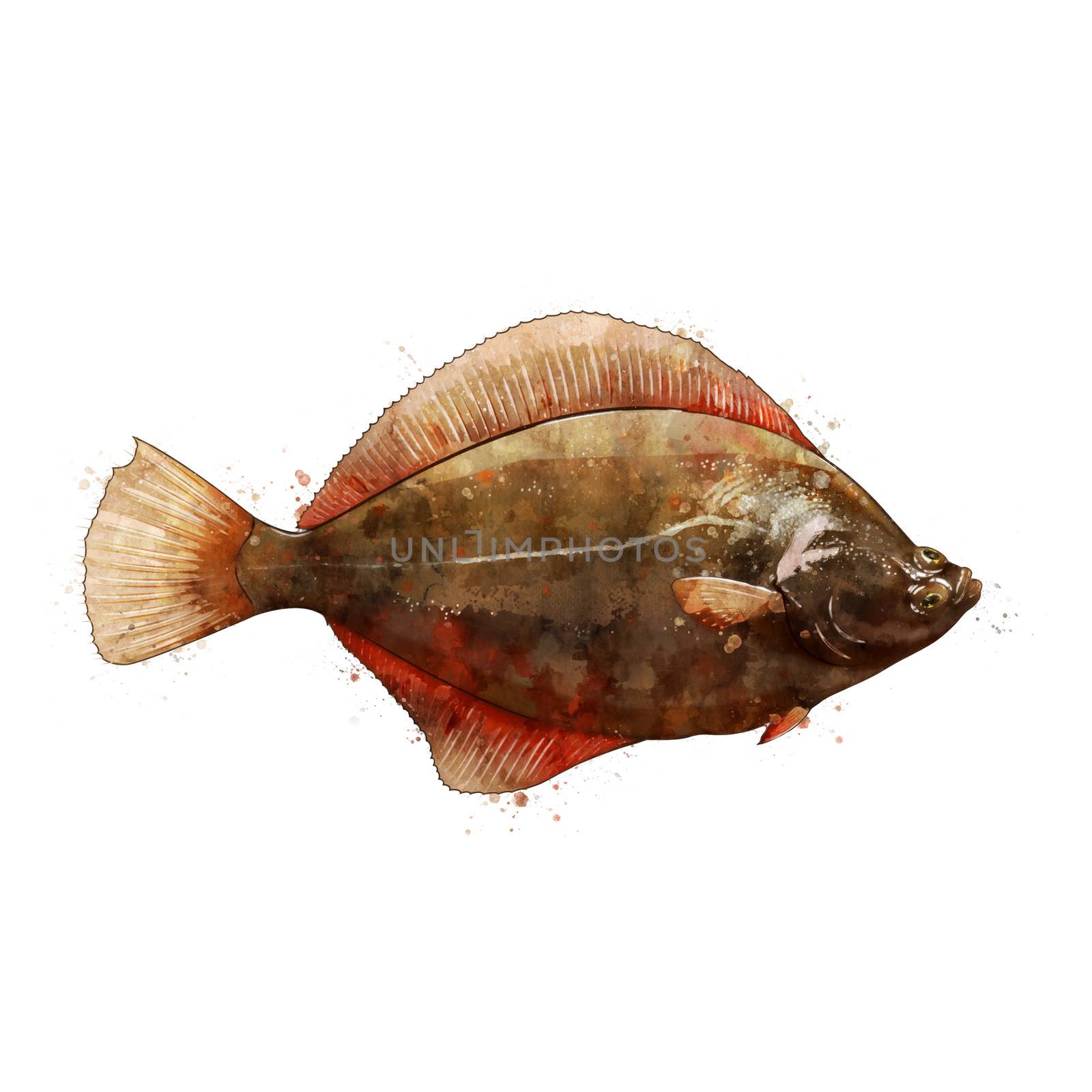 Flounder, watercolor isolated illustration of a fish. by ConceptCafe