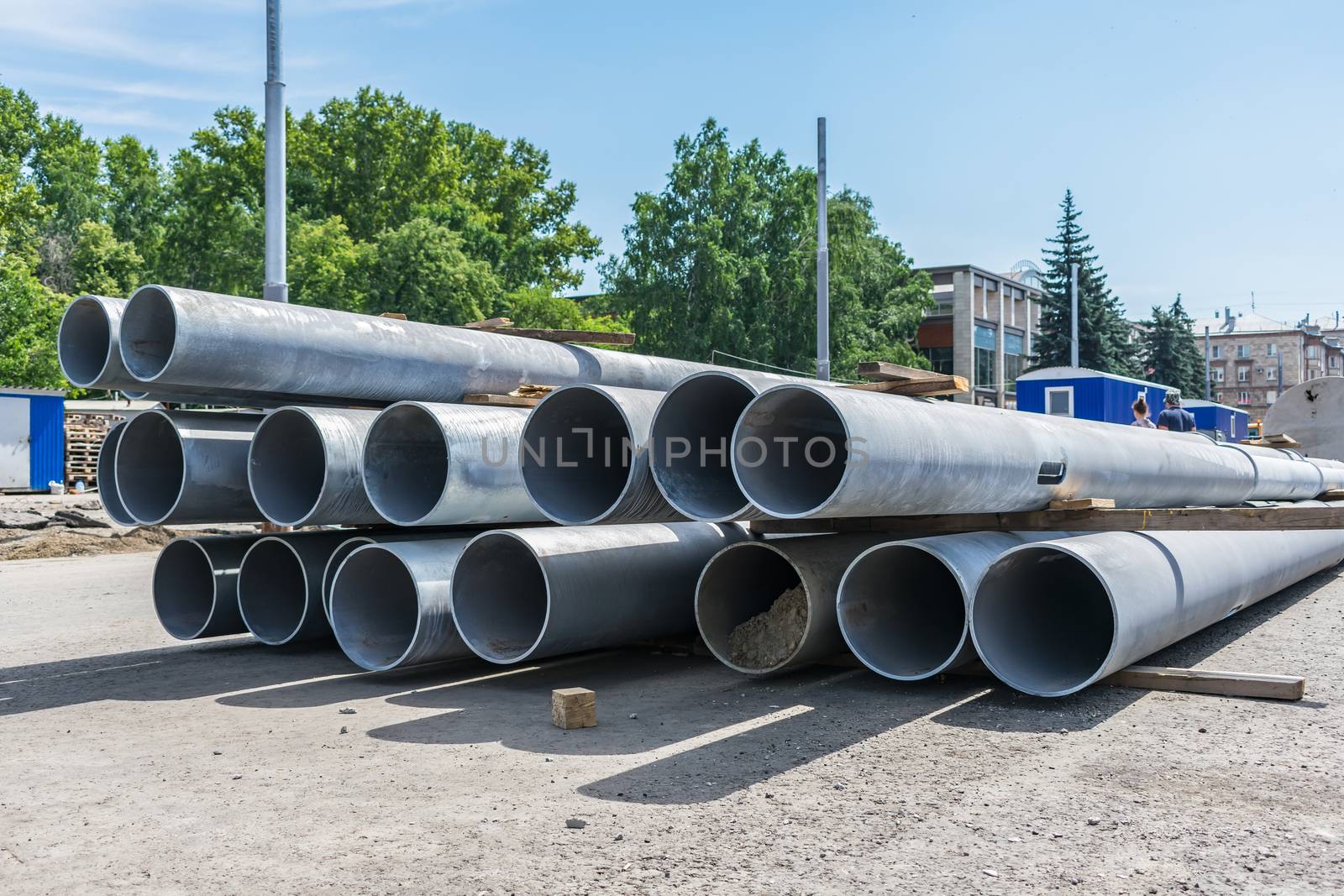 New sewer pipes for underground installation during road repairs