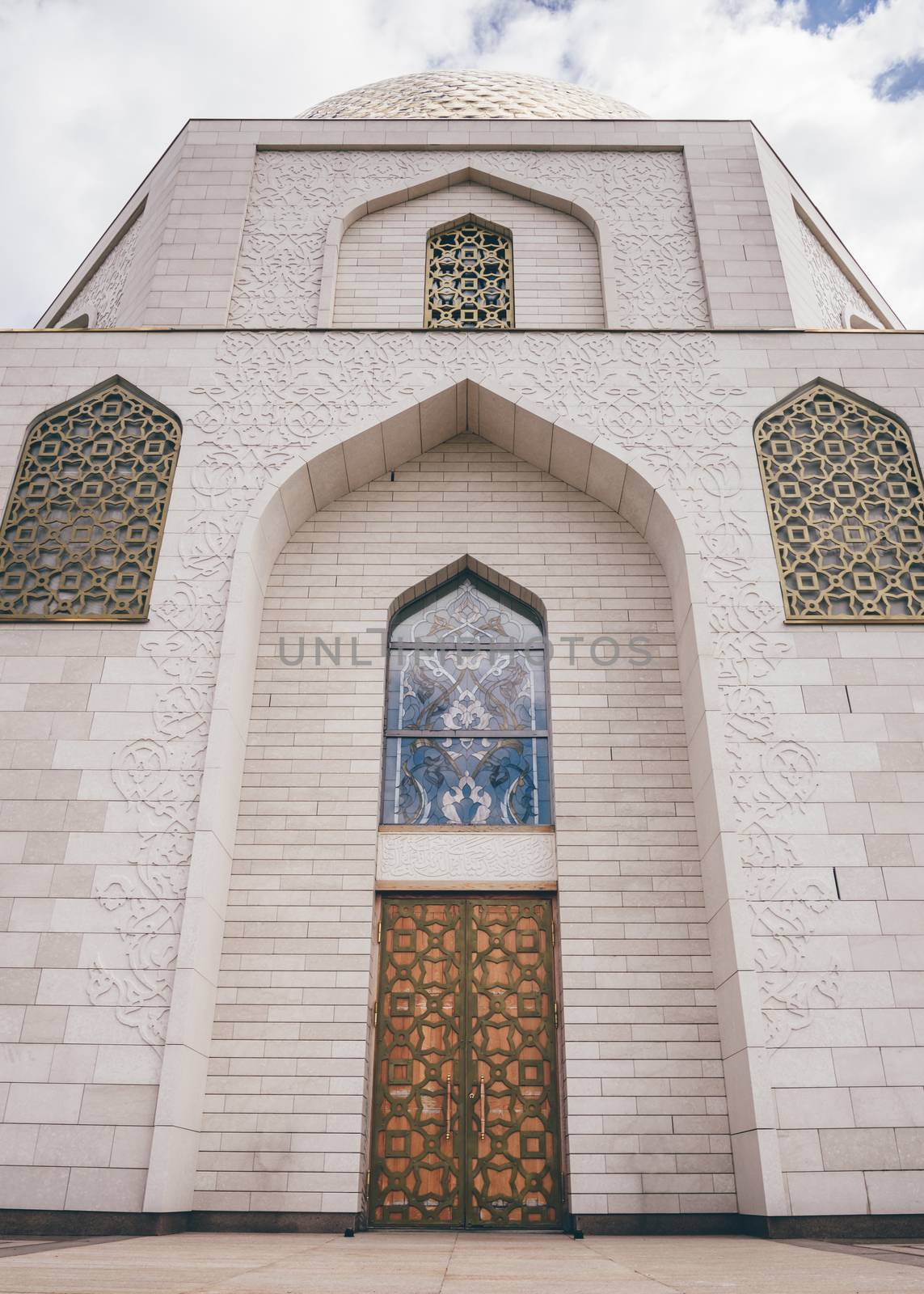 The Memorial Sign Dedicated to Adoption of Islam by Bulgars in 922. Building Facade. Bolghar, Russia.