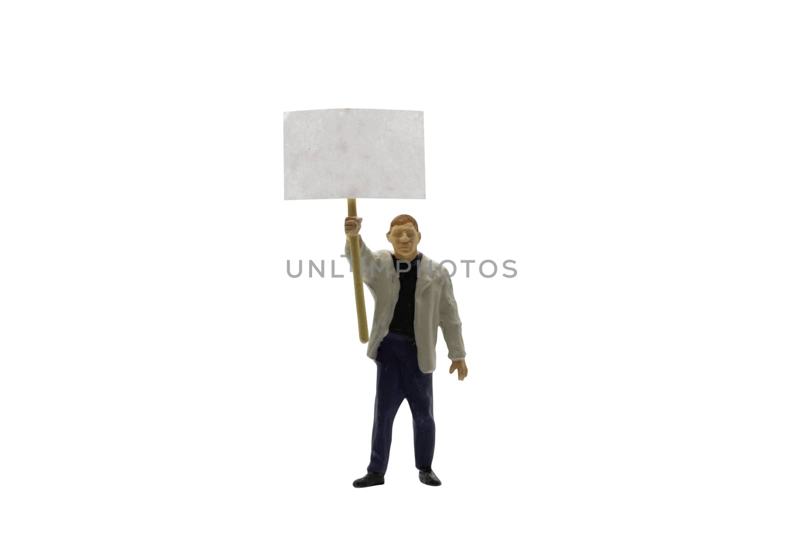 Miniature people , Protester isolated on white background with clipping path