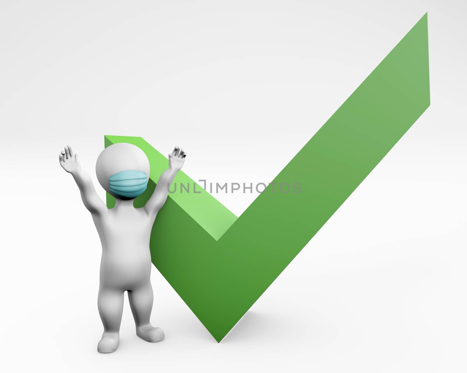 3d man with mask happy due to success or approval concept 3d rednering isolated 