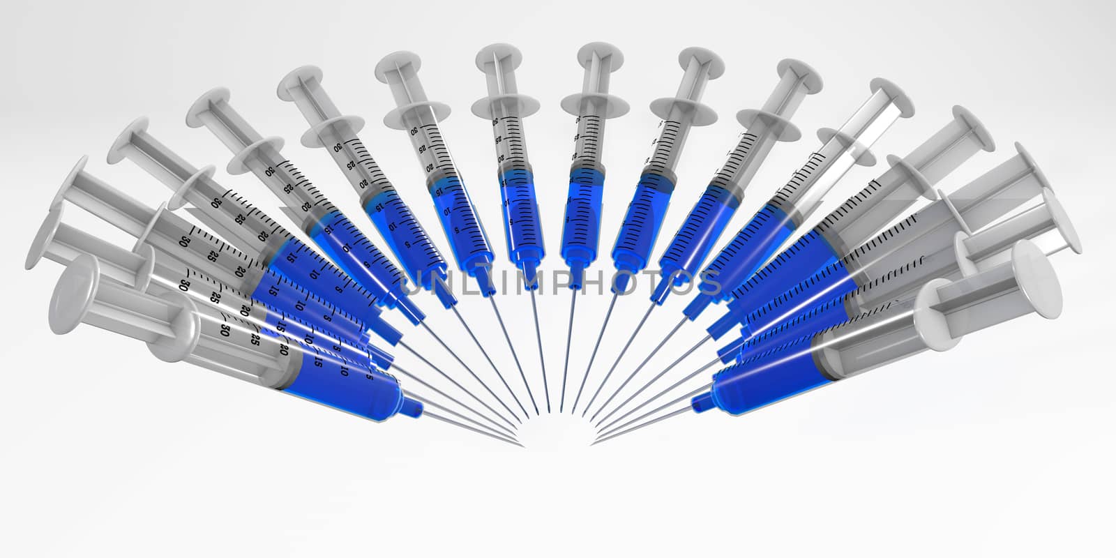 syringes arranged 3d rendering medical vaccine concept by F1b0nacci