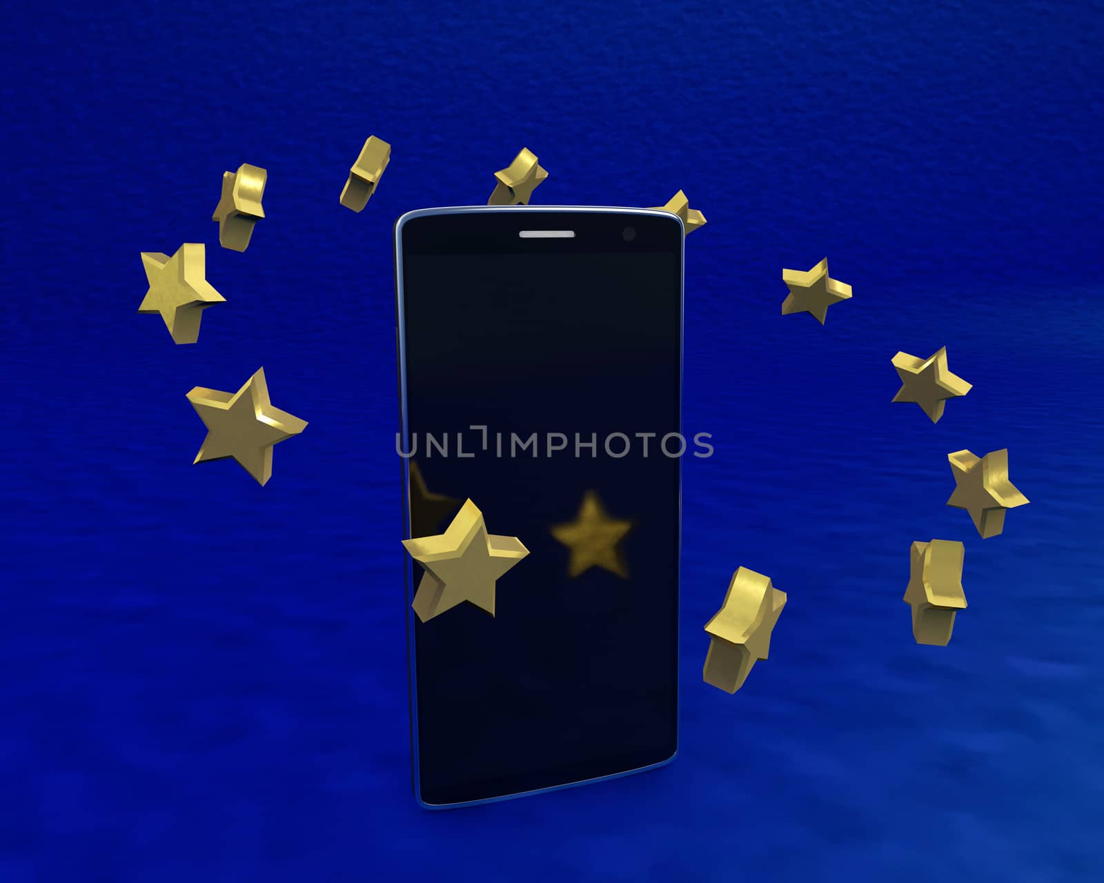 Mobile telephony eu regulated 3d rendering on blue background