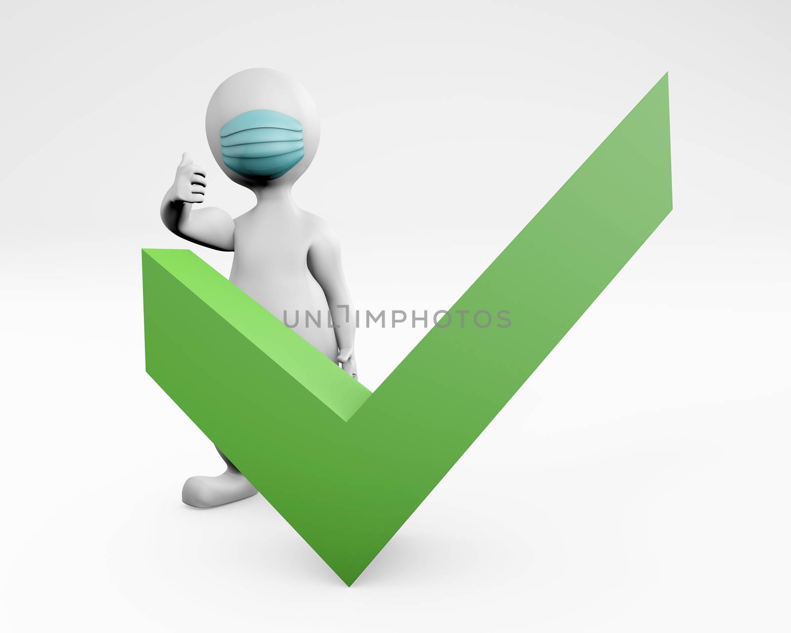 3d man with mask thumbs up for success or approval 3d rendering isolated on white