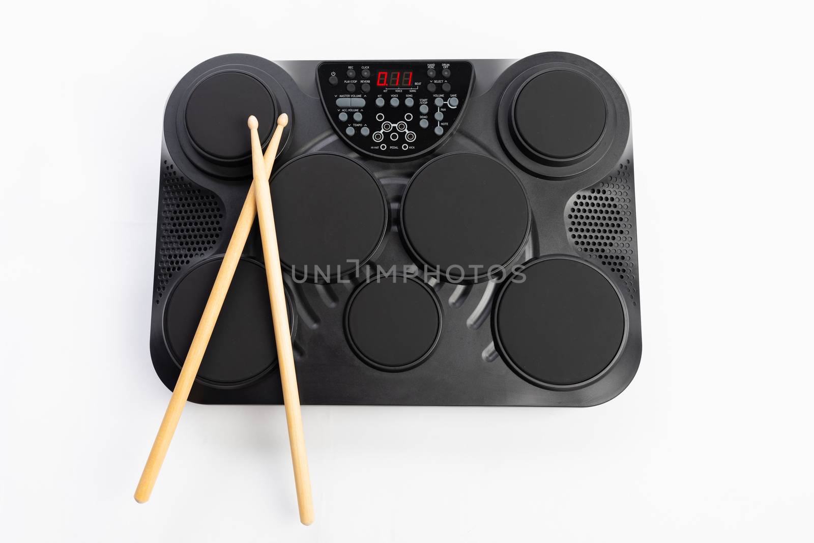 electronic drums portable music device, white background by nikkytok