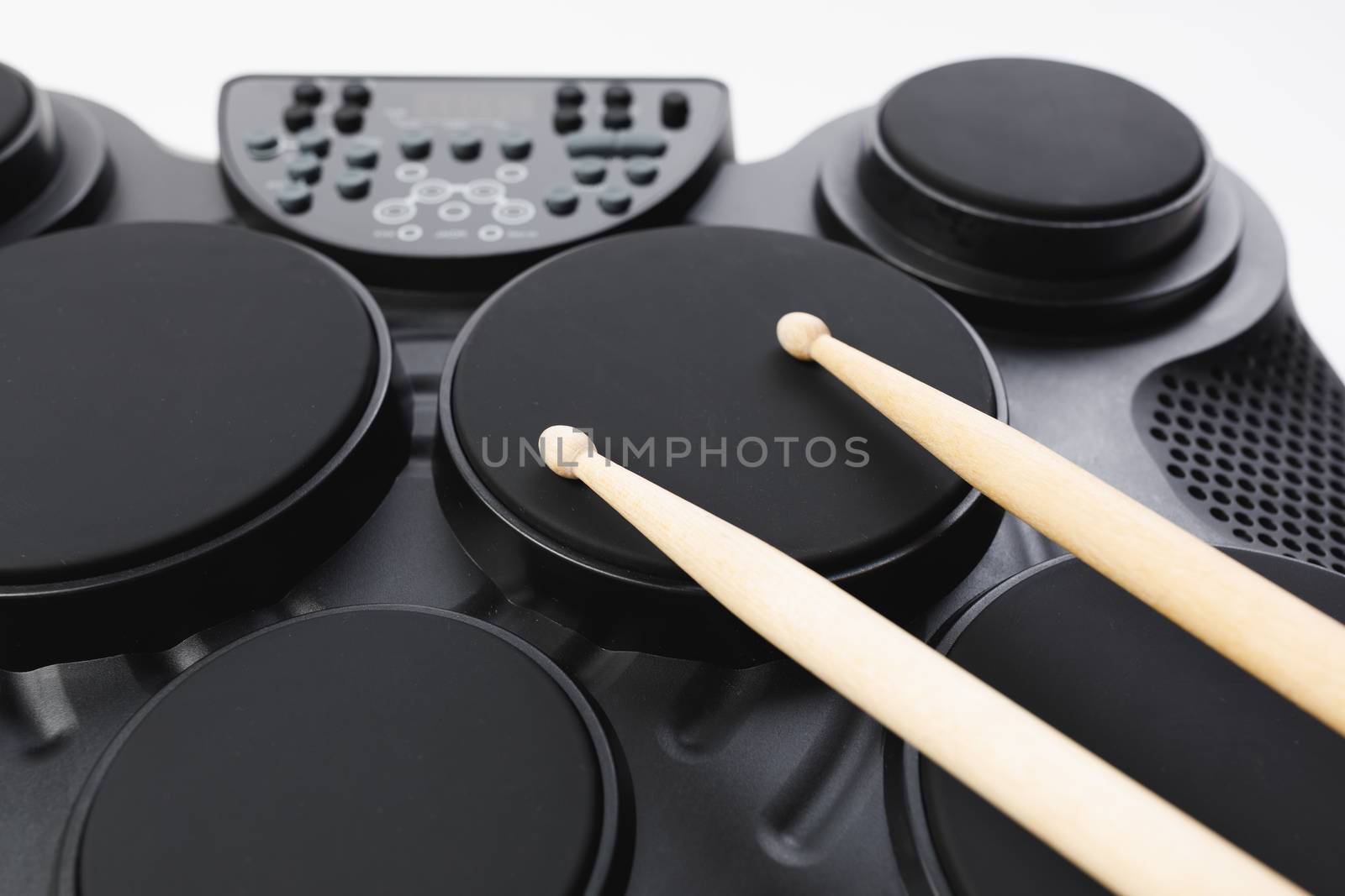 electronic drums portable music device, close-up view