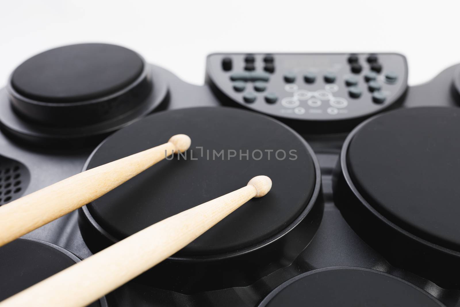 electronic drums portable music device, close-up view