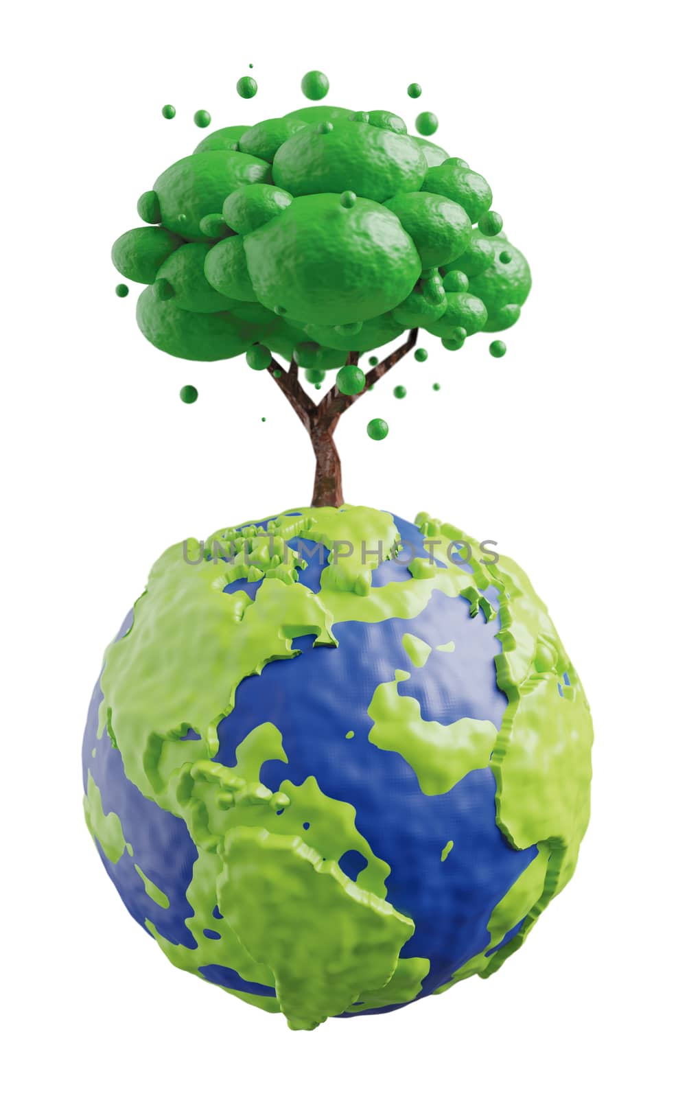 Earth with tree isolated on white background 3D render by Myimagine