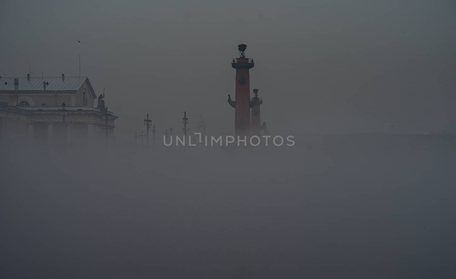 Fog over the Neva river in St. Petersburg.