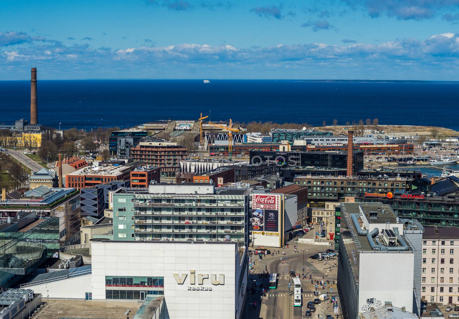 April 21, 2018 Tallinn, Estonia. View from the observation deck on the modern quarters and buildings of Tallinn.