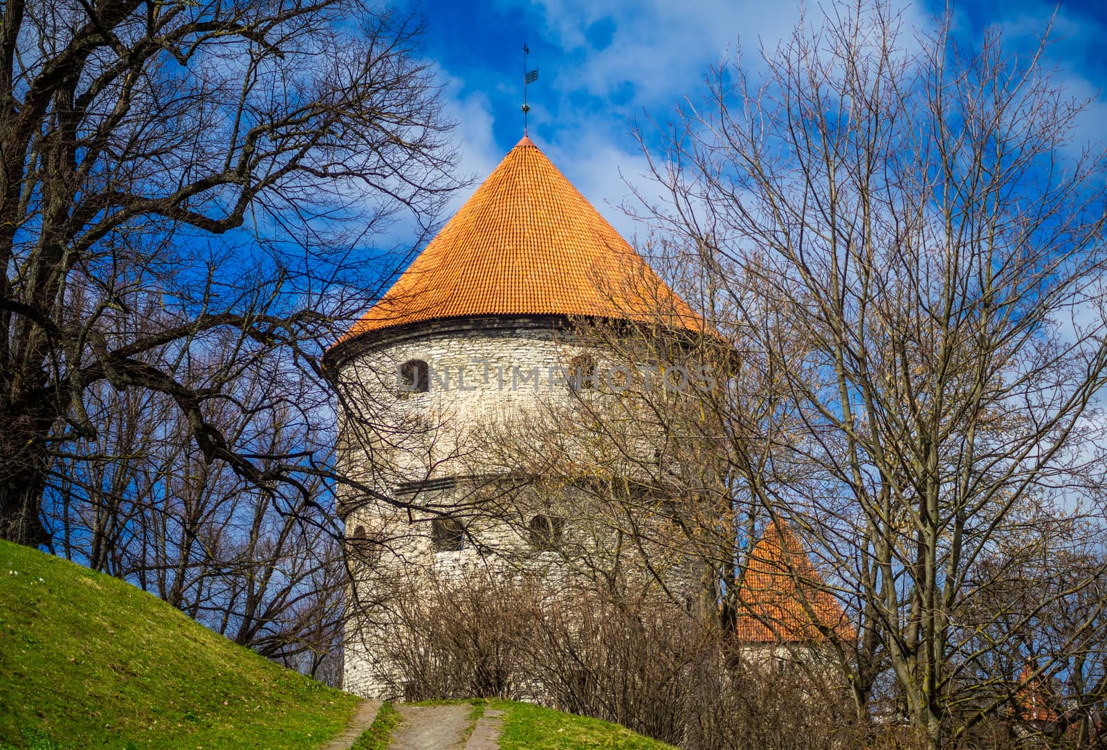 April 19, 2018, Tallinn, Estonia. Fortress tower of the old city in Tallinn.