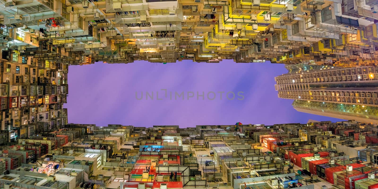 Old community night view colorful apartment building at Quarry Bay, Hong Kong