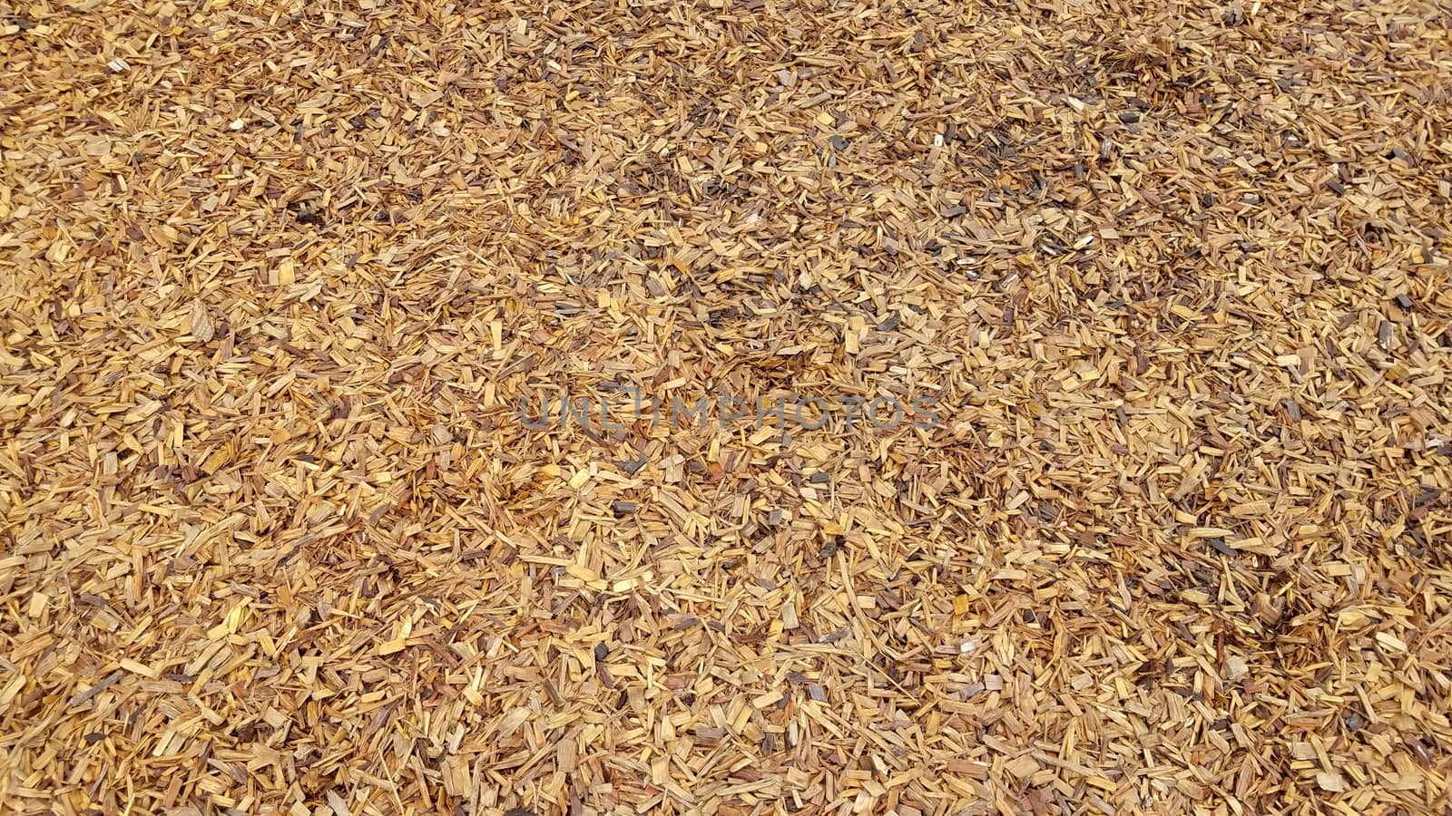 wet brown wood chips or mulch or bark dust on ground by stockphotofan1