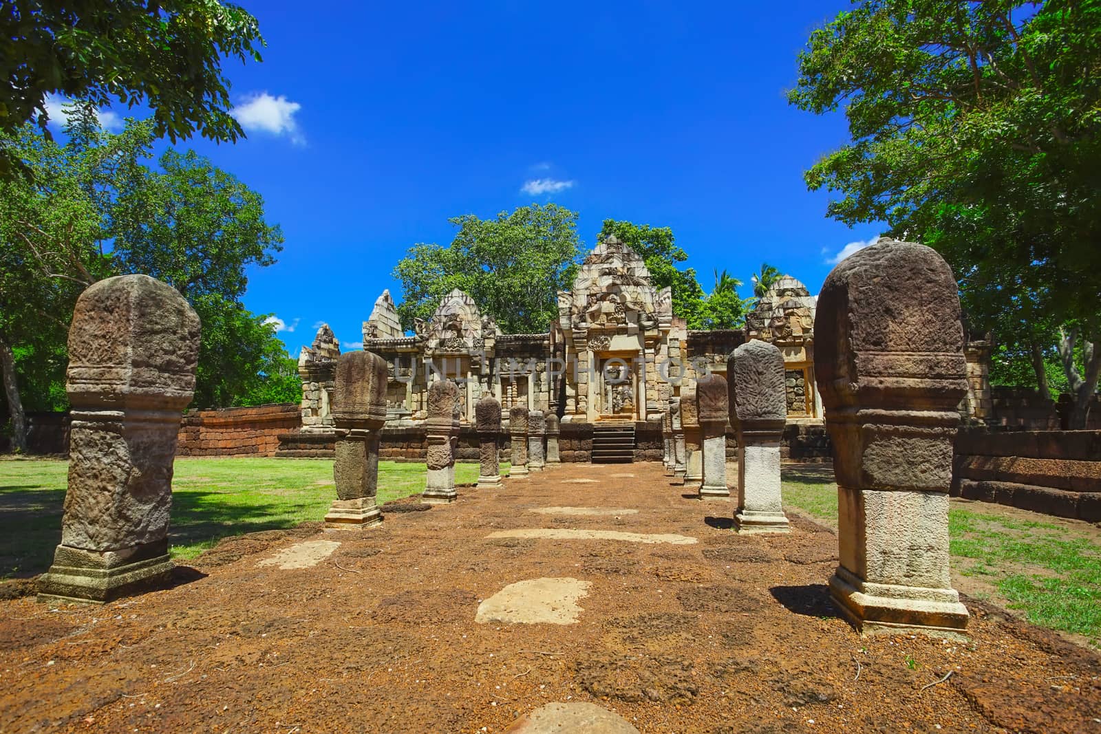 Beautiful scene of Sadok Kok Thom Historical Park, this is an 11th-century Khmer temple in present-day is in Sa Kaeo province, Thailand.