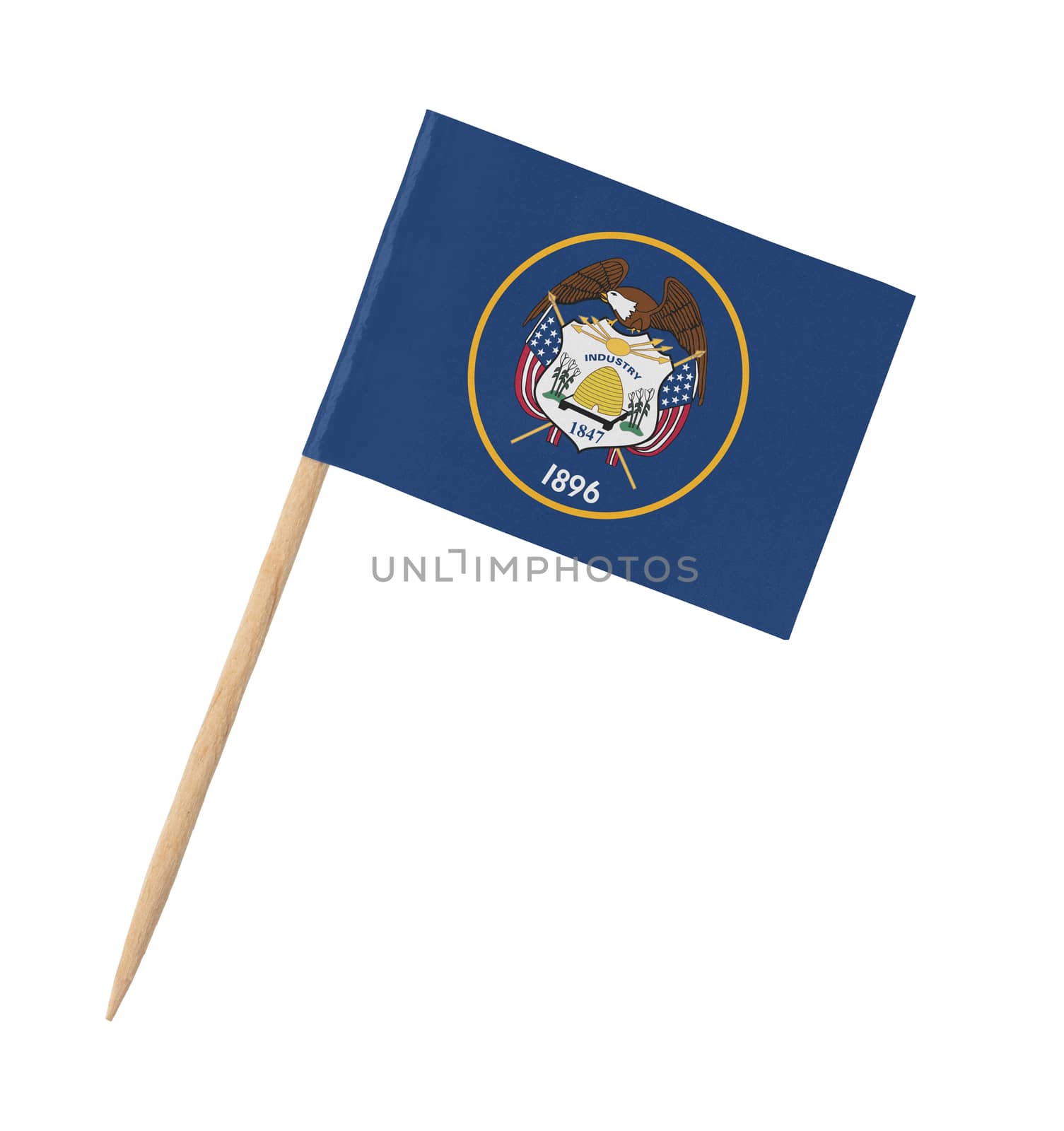 Small paper US-state flag on wooden stick - Utah - Isolated on white