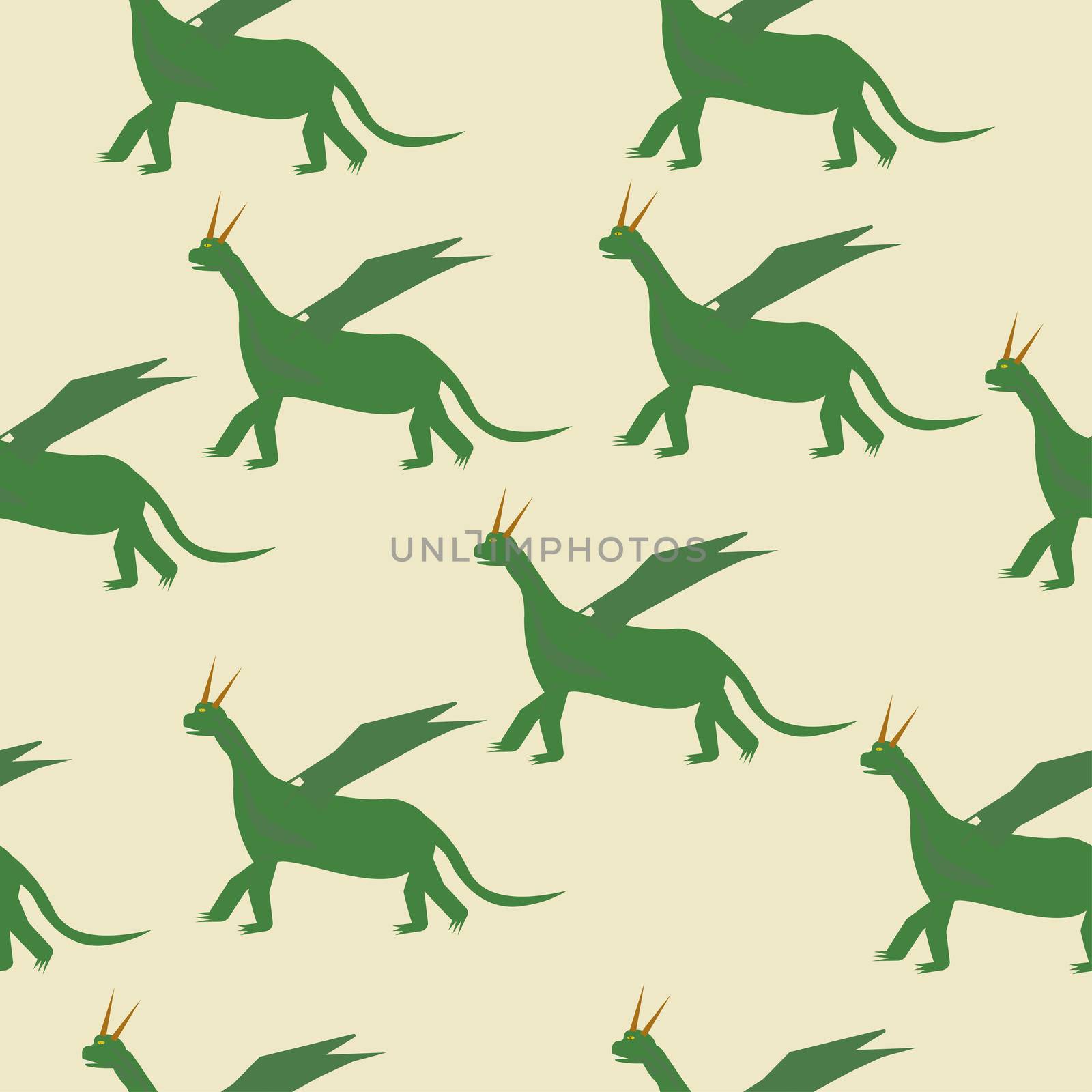 seamless pattern Fairytale green Dragon Flat Isolated Childish Style Simple Drawing In Bright Colors On White Background by zaryov