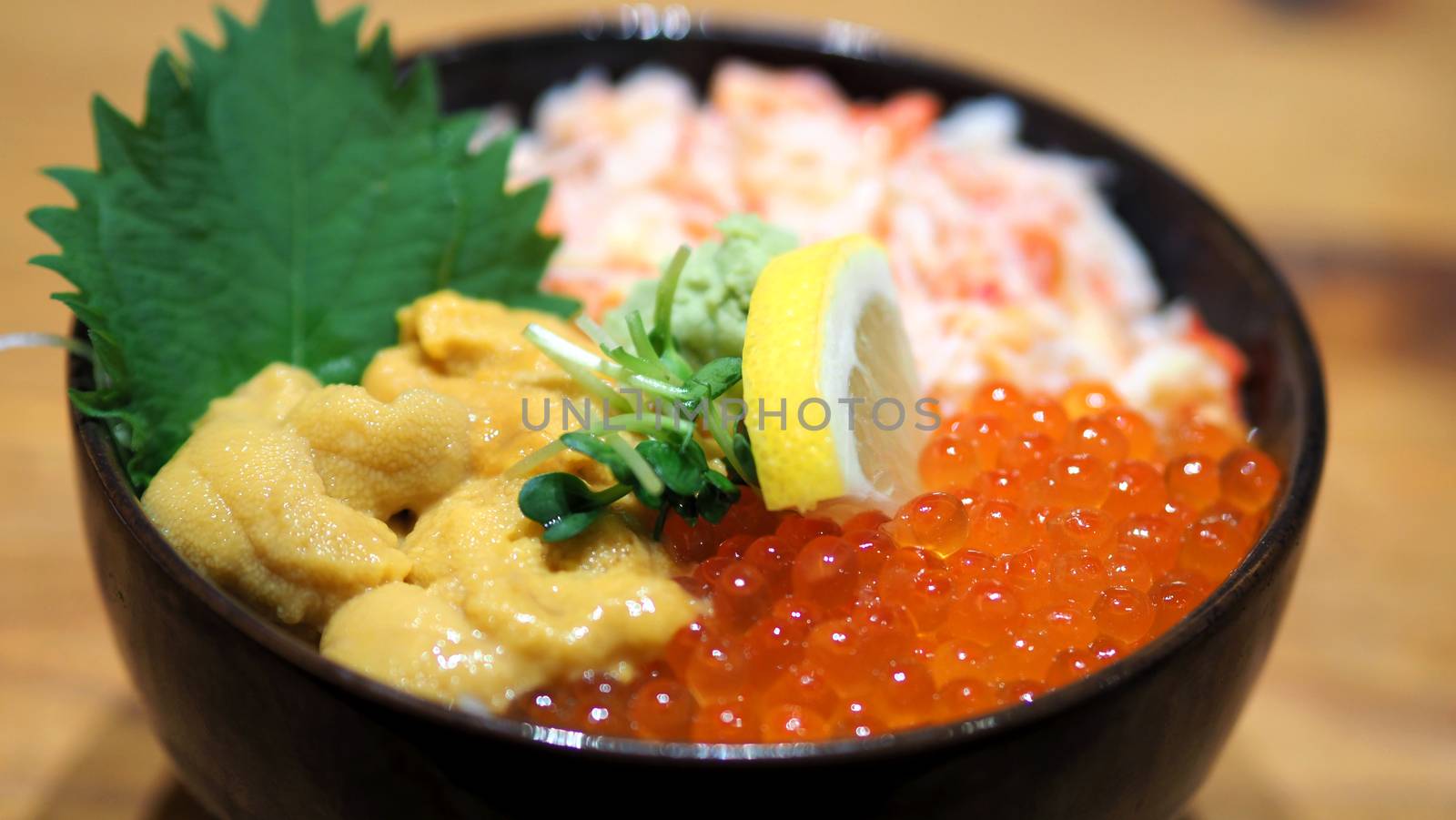 Close-up images of japanese seafood rice bowl  by gnepphoto