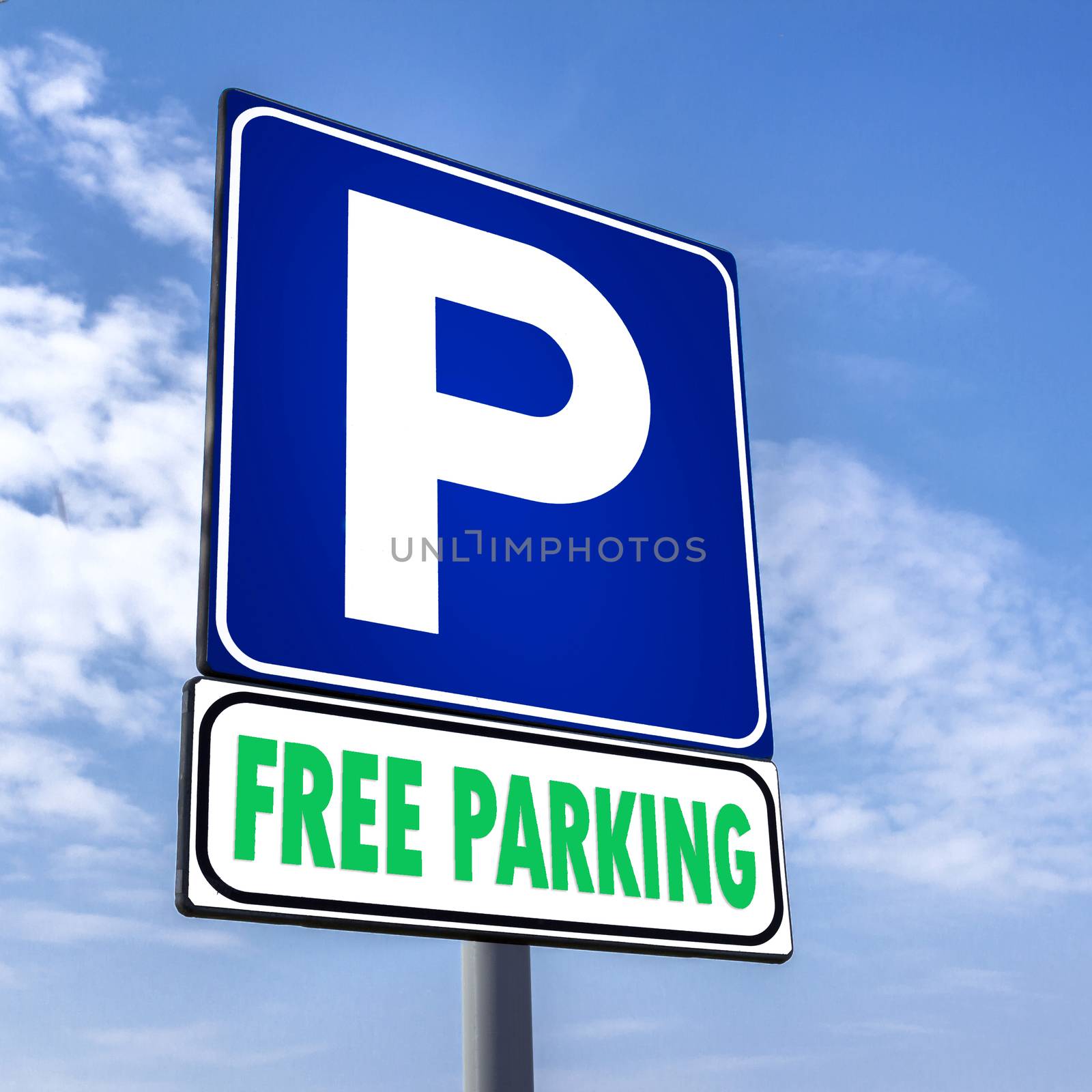 Free parking signal with clouds and sky on background