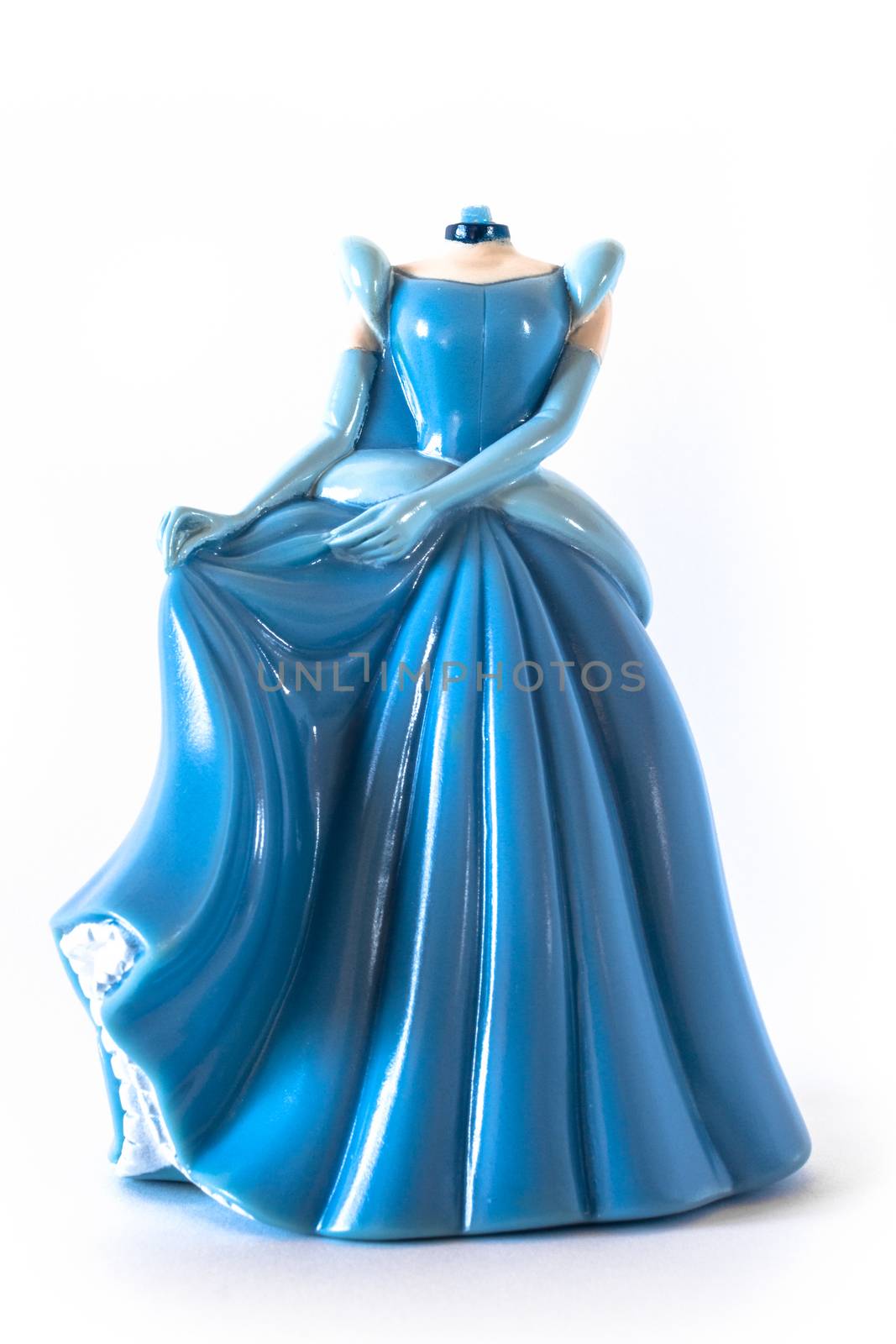 Puppet on a white background of a Cinderella without the head.