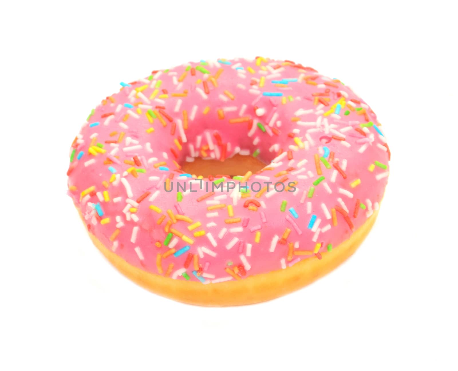 Pink glazed donut isolated on white background by andre_dechapelle