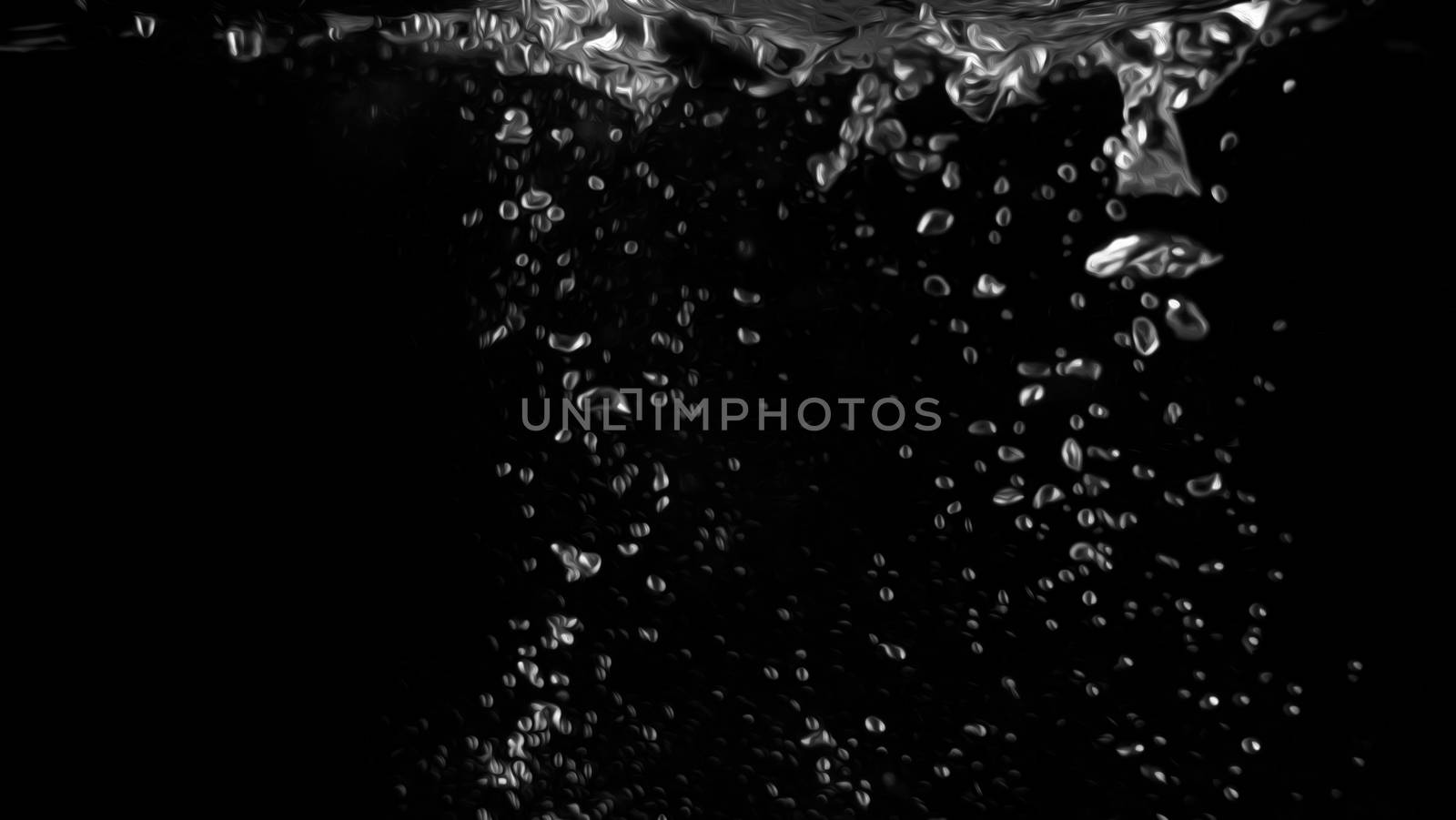 Water bubbles floating on black background with oil paint effect which represent refreshing of refreshment from soda or carbonated drink and power of liquid that splashing by air pump.