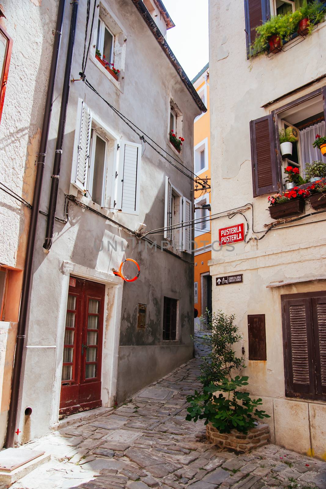 Quaint streets on a hot summer's day in the iconic town of Piran in Slovenia