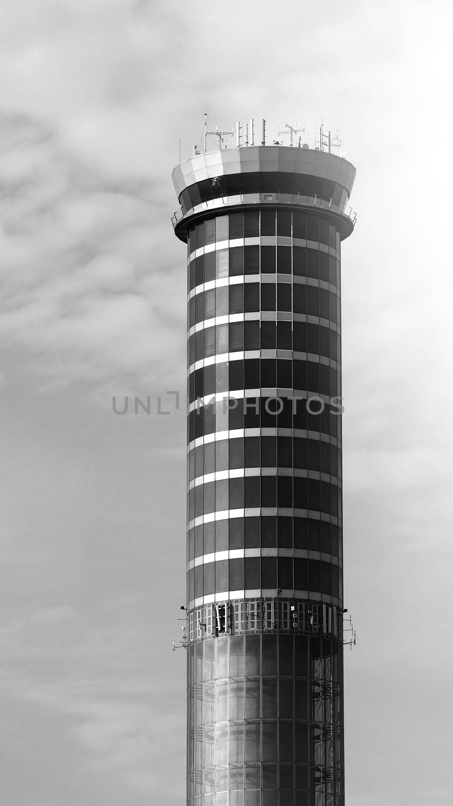 Air traffic contact center tower of Suvarnabhumi international airport Bangkok Thailand which manage queue of runway and communication between airplane for safty in air and ground with technology.