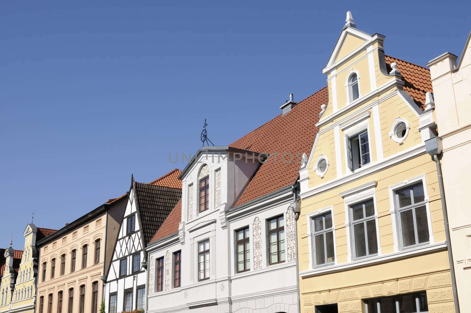 Row of houses in Wismar, Mecklenburg-Western Pomerania, Germany.