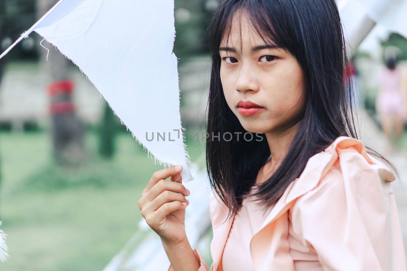 Portrait of asian happy woman smilling with nature garden , Sele by pt.pongsak@gmail.com