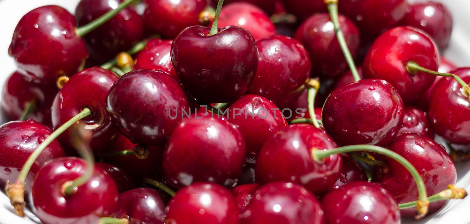 Ripe fresh rich cherries. Fruit background. Shallow DOF.