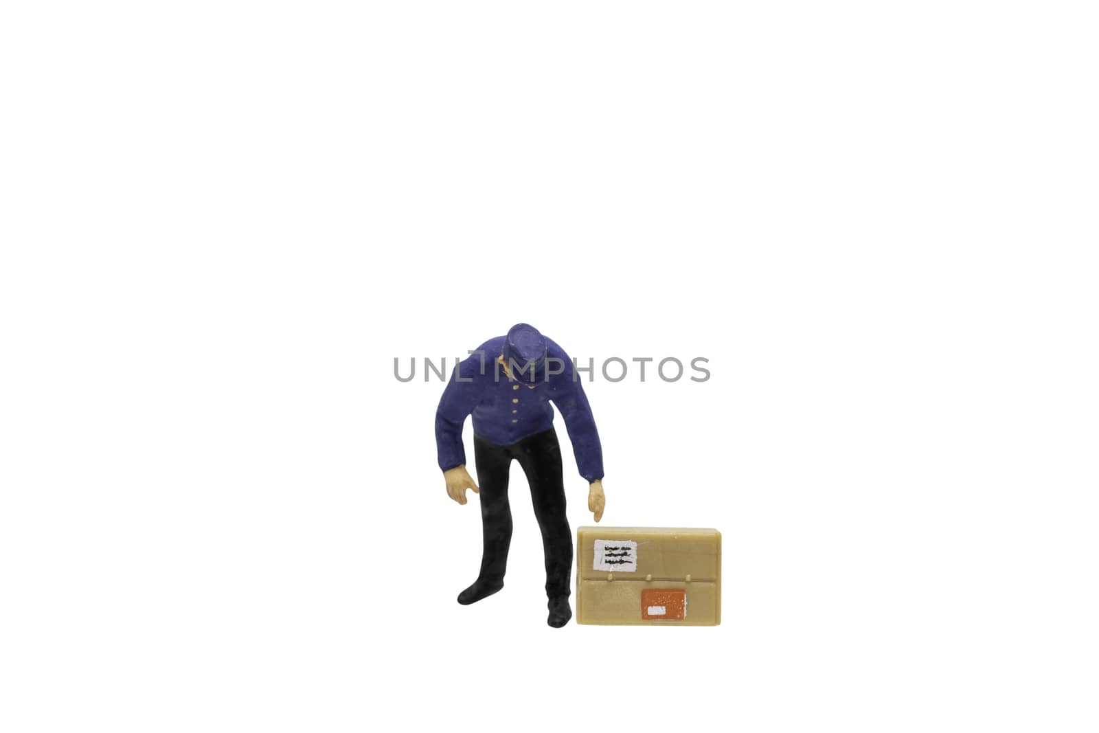 Miniature worker people isolated on white background with clipping path