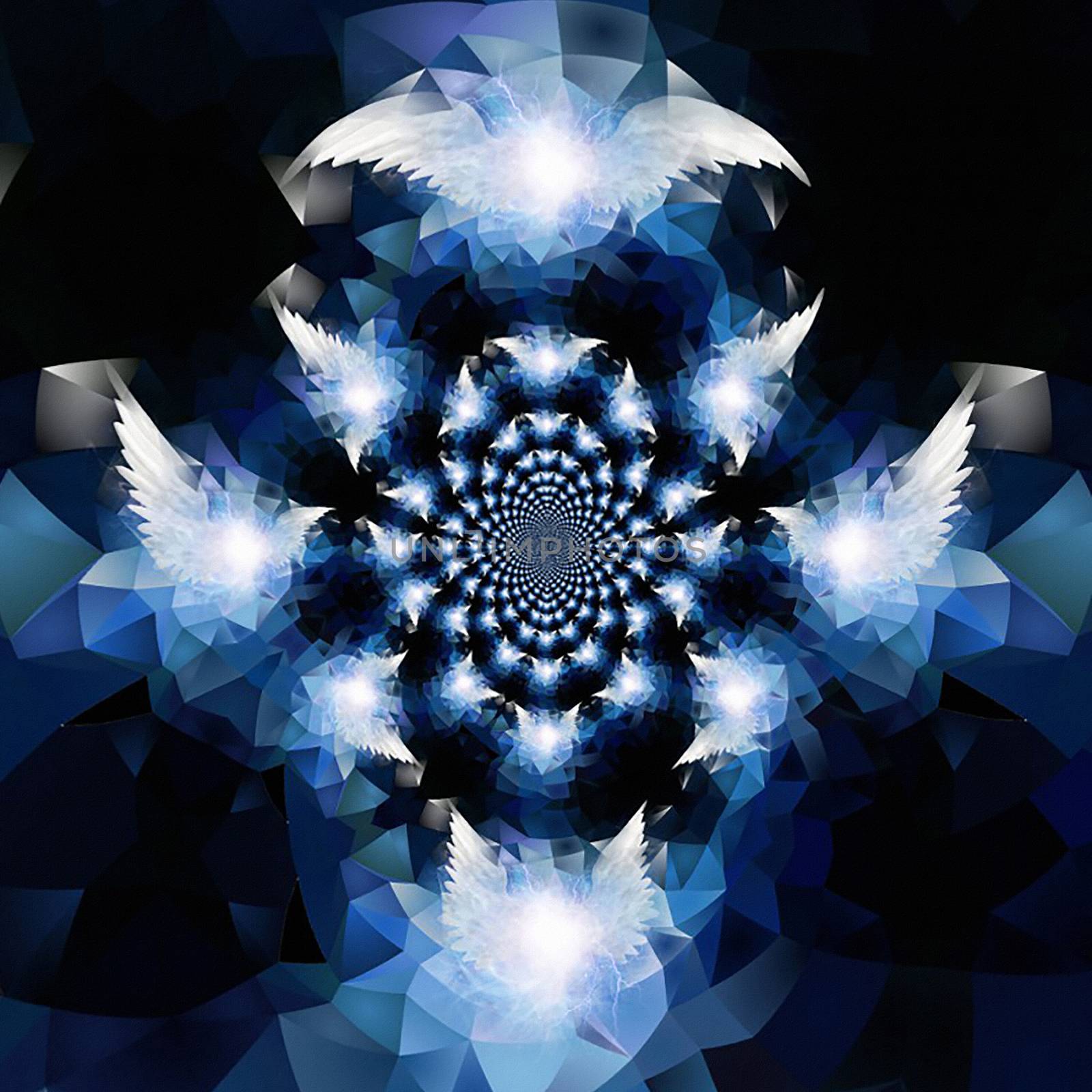 Angel wings. Mirrored fractal. 3D rendering