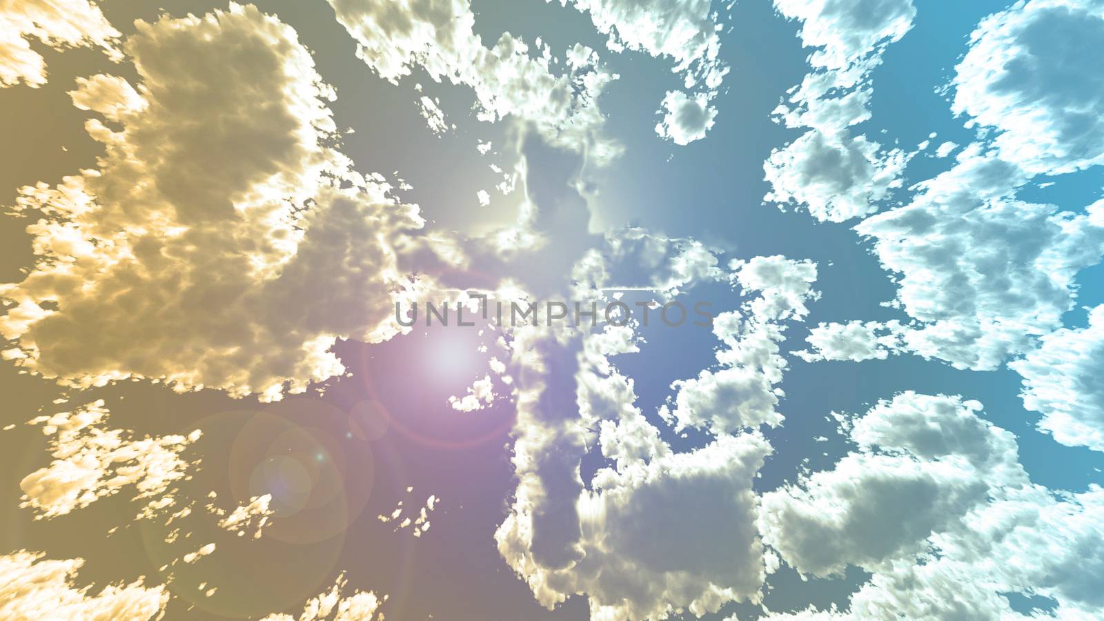 Colorful Cloud cross in sky. 3D rendering