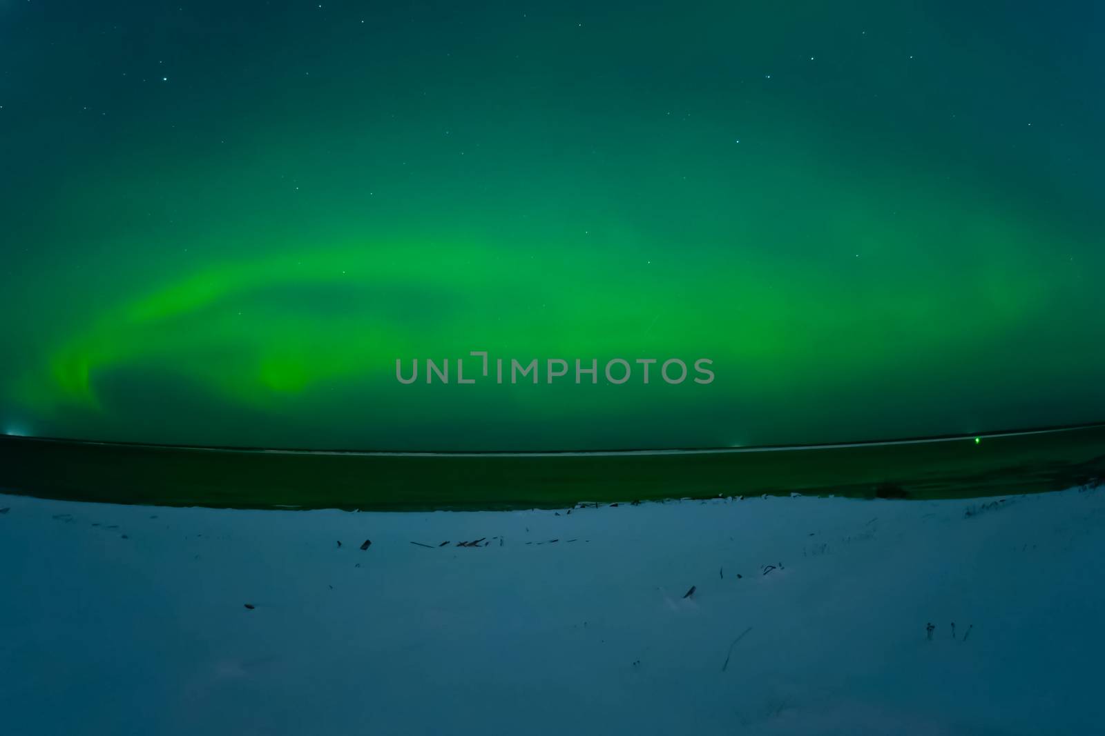 Northern Lights in night sky. Northern Lights in the tundra. by DePo