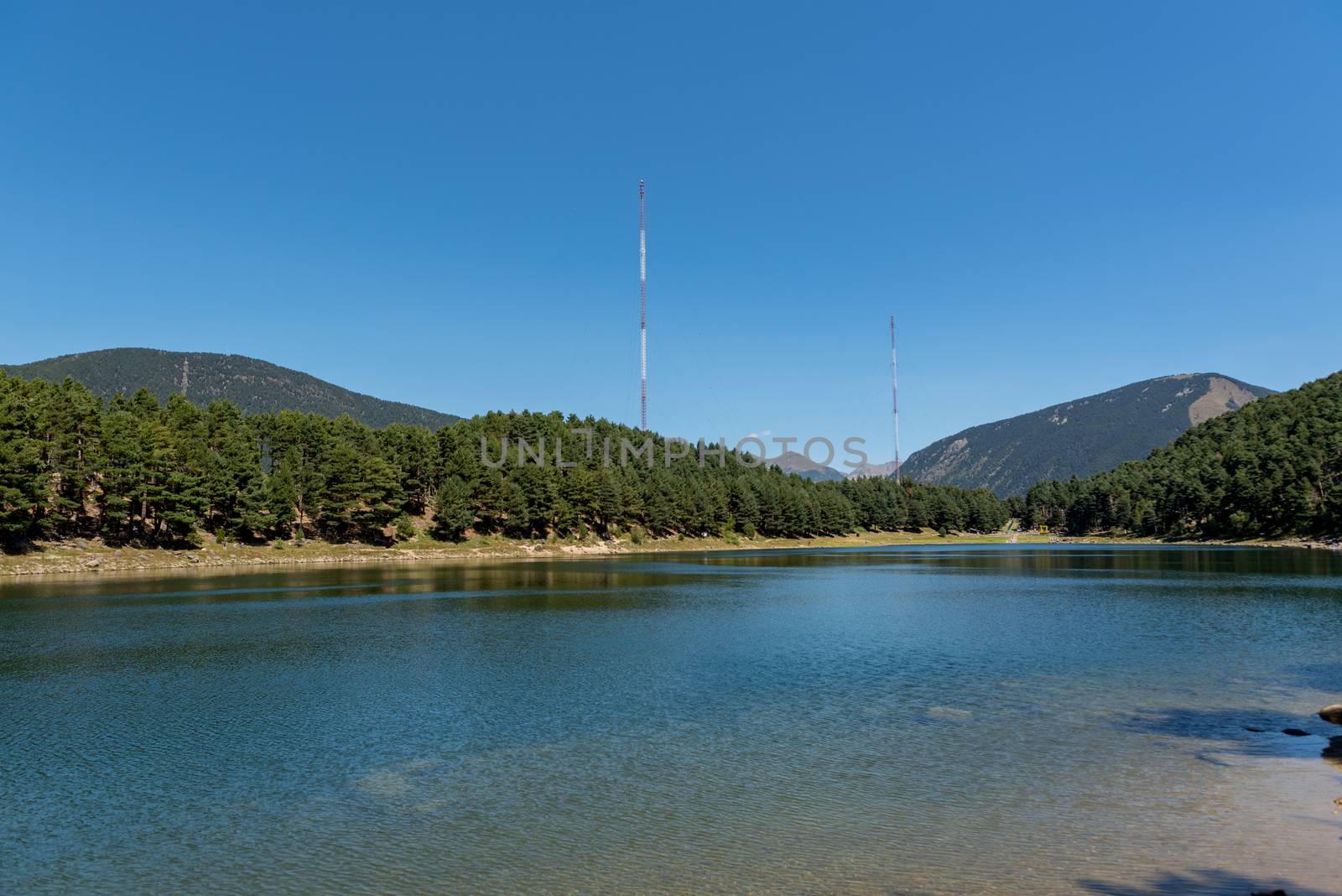 Summer afternoon at Lake Engolasters in the Pyrenees. Escaldes Engordany, Andorra.