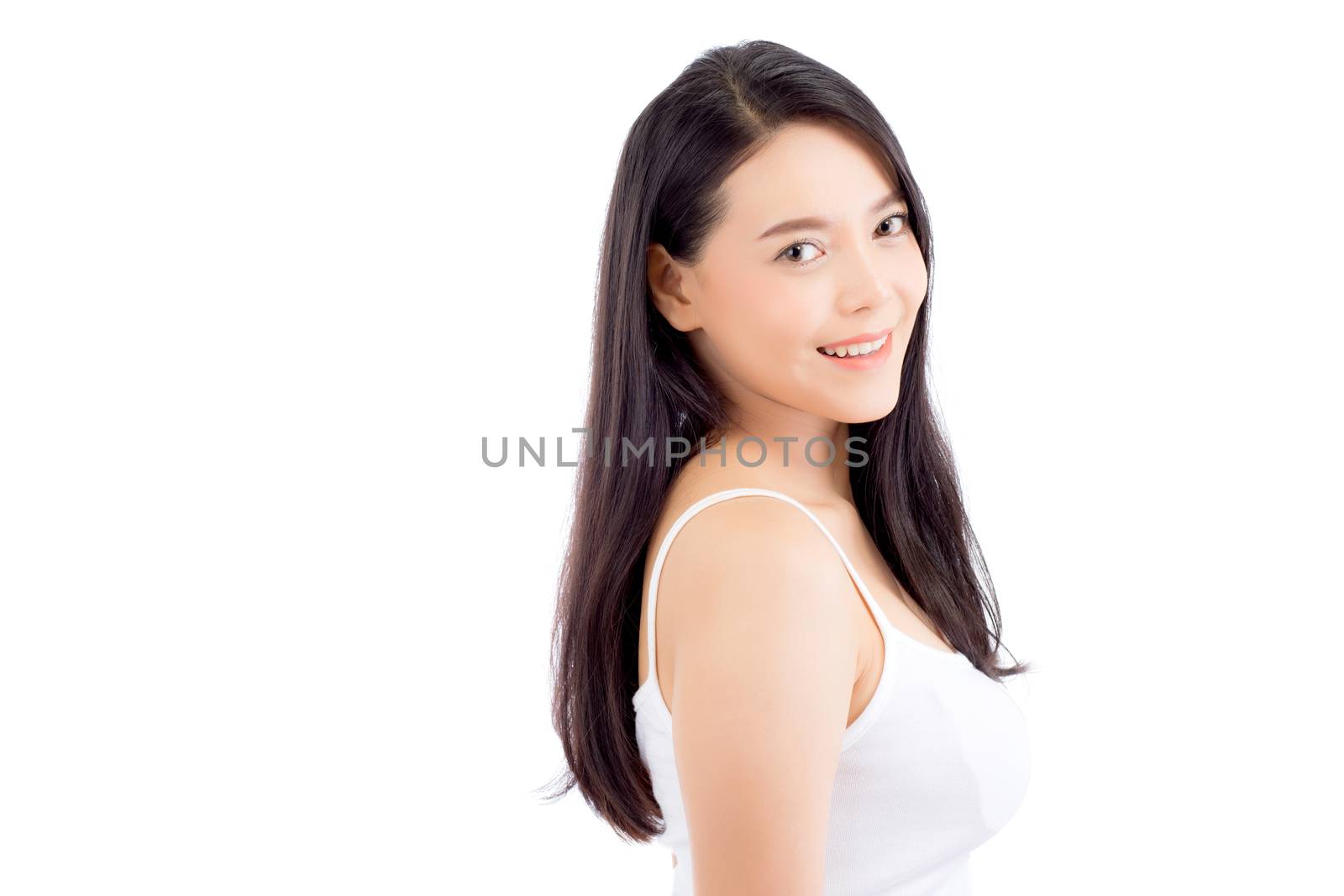 Beautiful girl with makeup, woman and skin care cosmetic concept / attractive beauty asian girl on face isolated on white background.