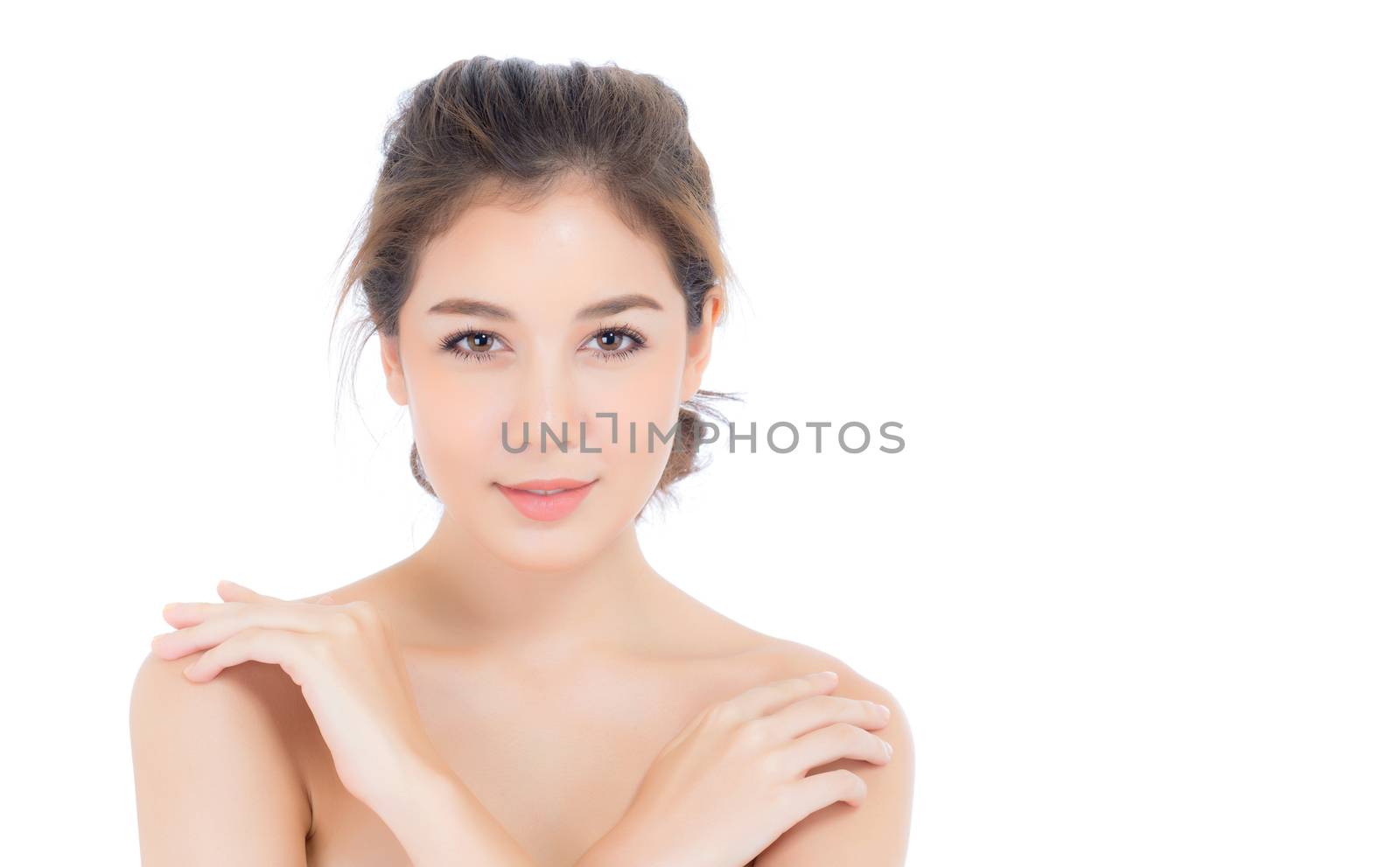 Beautiful girl with makeup, woman and skin care cosmetic concept / attractive beauty asian girl on face isolated on white background.
