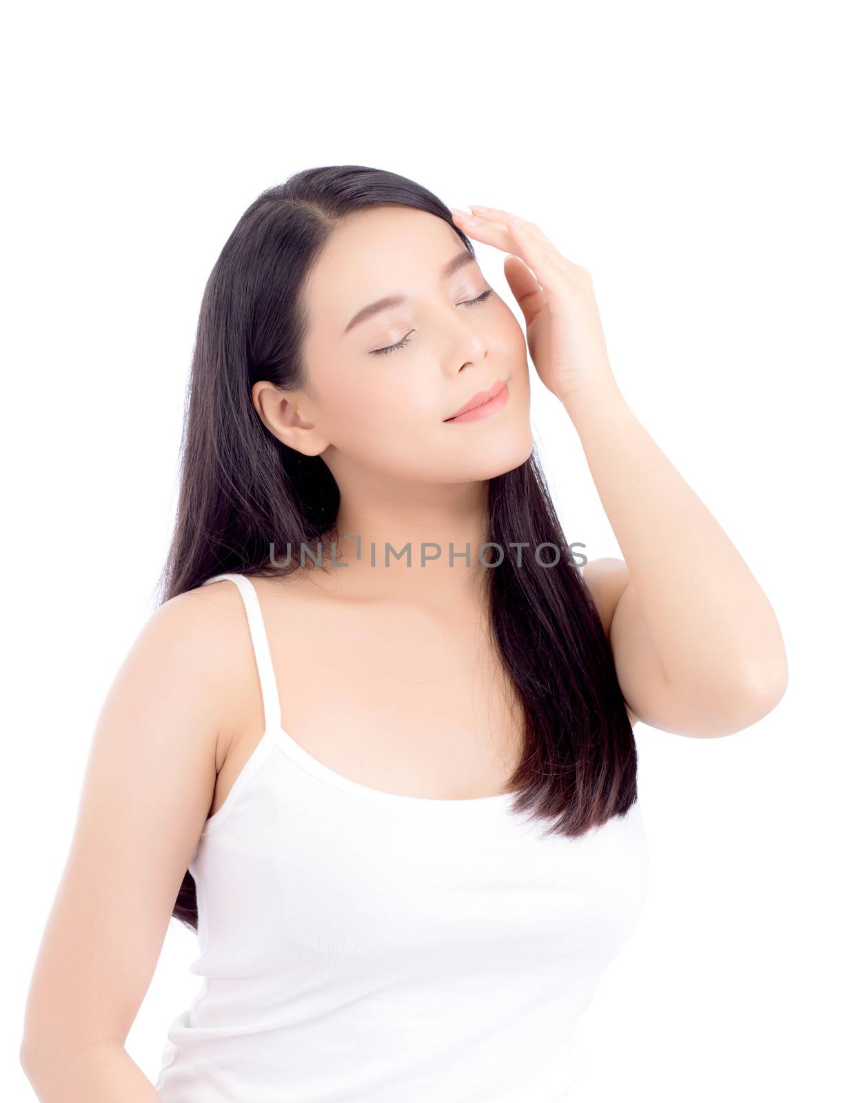 Beautiful girl with makeup, woman and skin care cosmetic concept / attractive beauty asian girl on face isolated on white background.