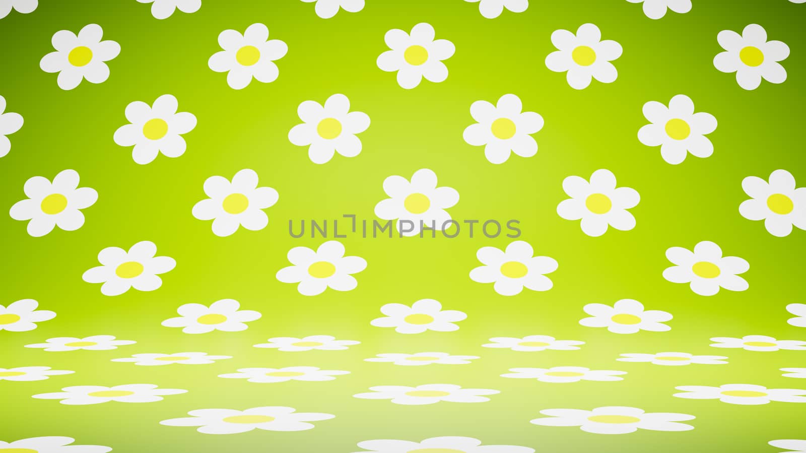 Empty Blank White and Green Daisy Pattern Studio Background 3D Render Illustration